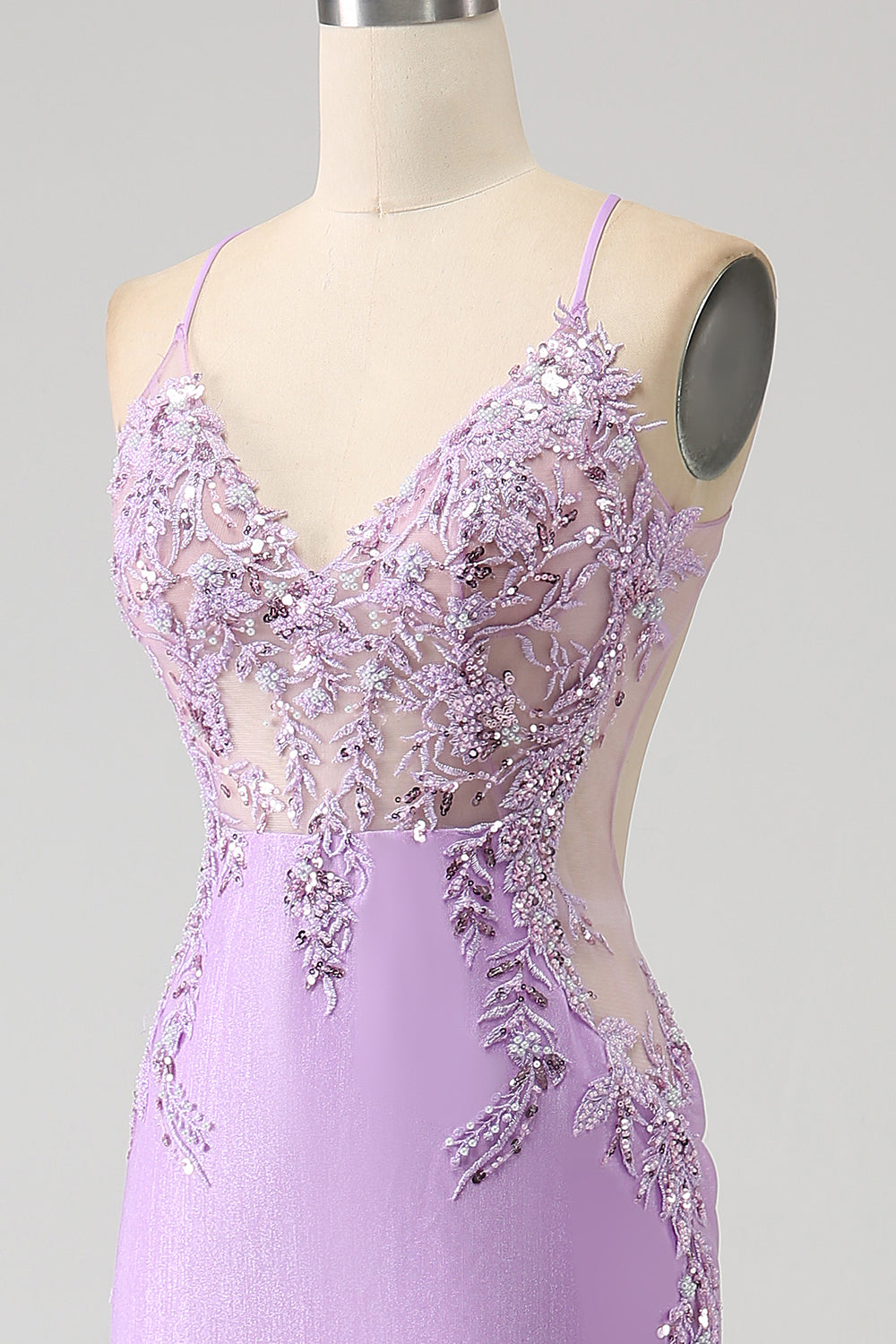 Trendy Mermaid Spaghetti Straps Lilac Long Prom Dress with Appliques Beading Beautiful