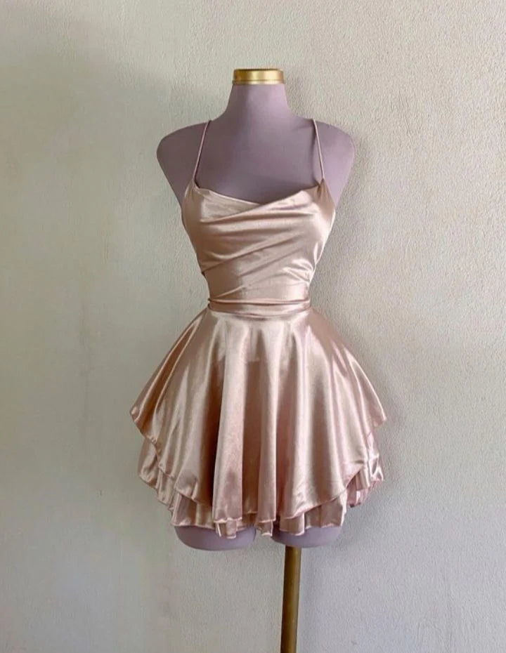 Lovely A-Line Sleeveless Satin Short Party Dress Simple Homecoming Dress Cute Formal Dress