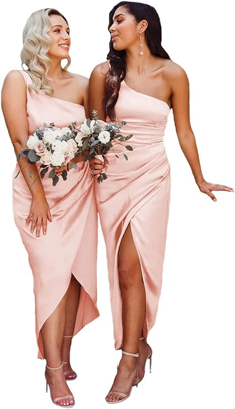 Mermaid High Low One Shoulder Sleeveless Ankle-Length Bridesmaid Dresses