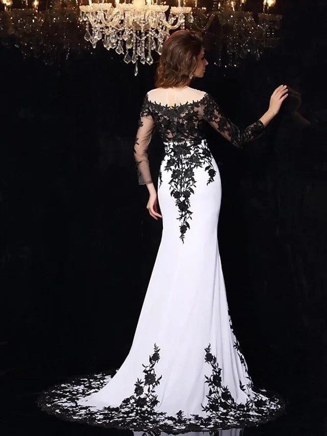 Wedding Dresses Ball Gown Bateau Neck Lace Tulle Lace Over Satin Long Sleeve Sexy Black Illusion Sleeve with Appliques