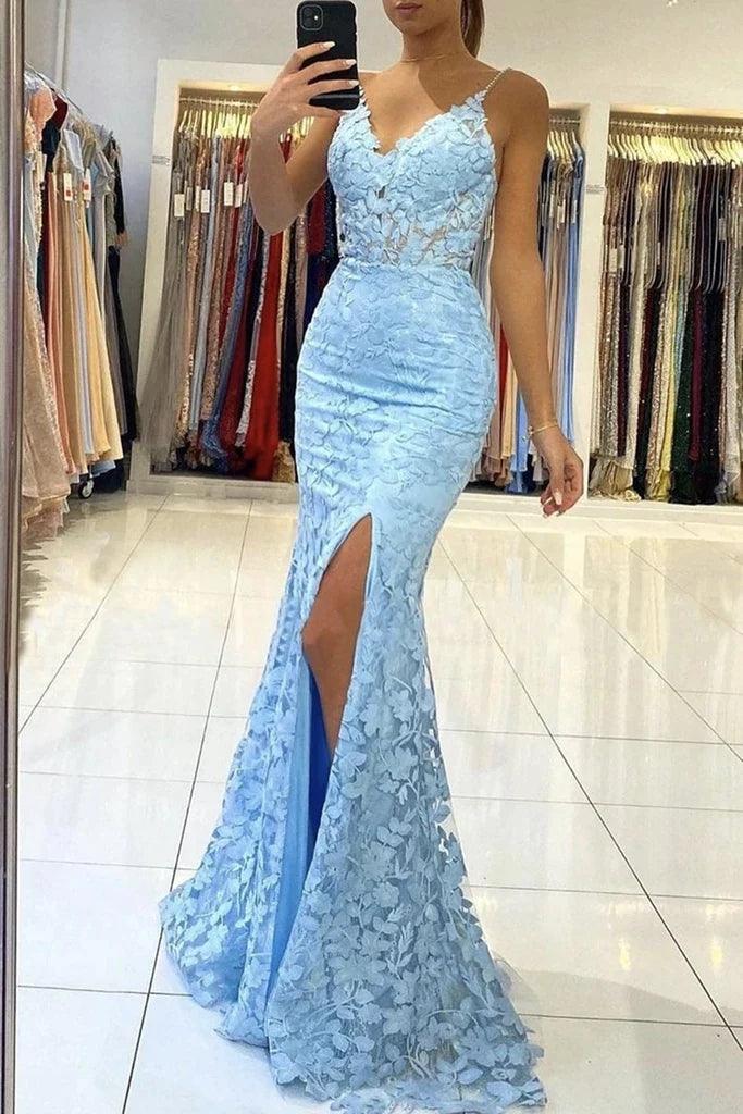 Trumpet/Mermaid V Neck Appliques Sleeveless Lace Party Dresses Formal Dresses