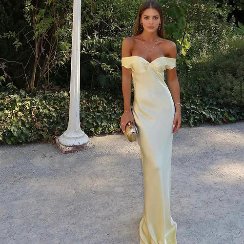 Mermaid Off The Shoulder Satin Long Prom Dress Elegant Evening Party Dress Simple Women's Dresses