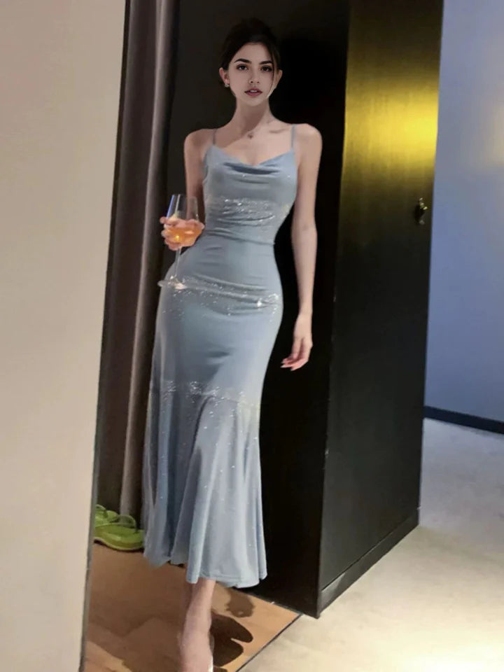 Charming Mermaid Spaghetti Straps Sleeveless Prom Dress Elegant Evening Party Dress Shiny Vacation Dress