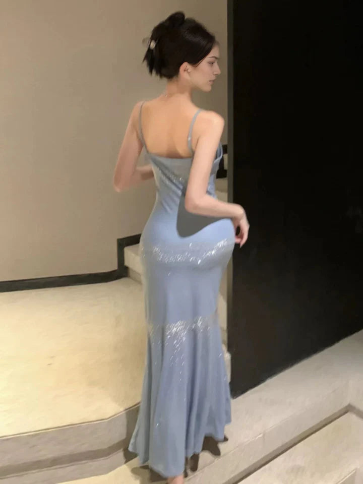 Charming Mermaid Spaghetti Straps Sleeveless Prom Dress Elegant Evening Party Dress Shiny Vacation Dress