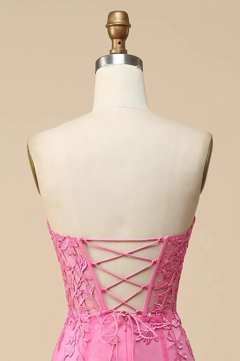 Mermaid Sweetheart Strapless Lace Appliques Long Prom Dress with Slit Charming Evening Party Dress