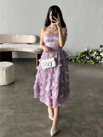 Lilac Strapless Wavy Tiered Mini Party Dress Birthday Outfits Cocktail Dresses