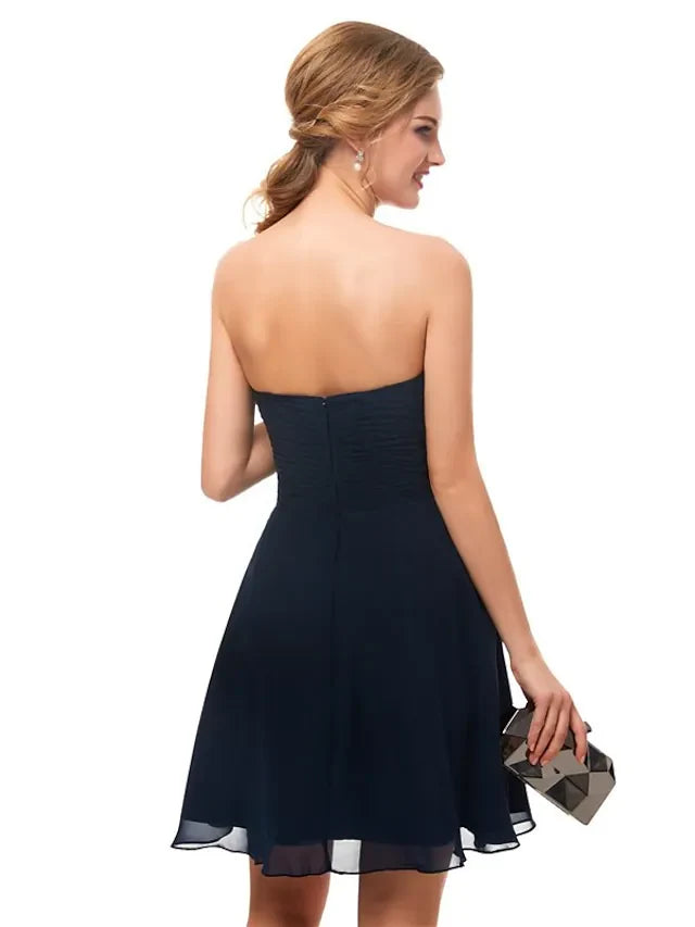 A-Line Minimalist Sexy Engagement Cocktail Party Dress Strapless Sleeveless Knee Length Stretch Fabric with Sleek