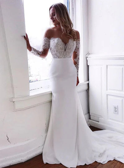 Mermaid Lace Long Sleeves Wedding Dresses With Appliques Beautiful