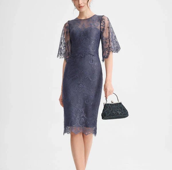 Elegant executive with low round neck and tight straight lace Mother Of The Bride Dresses Short Sleeve