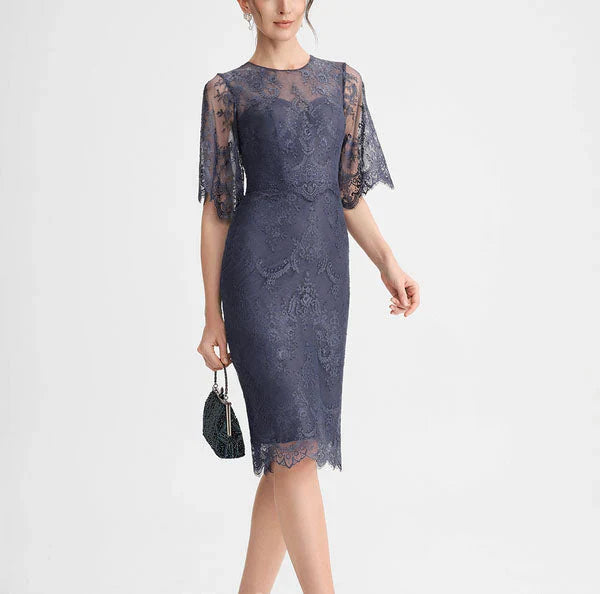 Elegant executive with low round neck and tight straight lace Mother Of The Bride Dresses Short Sleeve