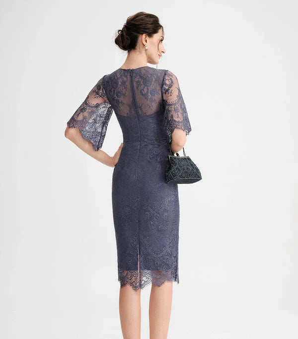 Elegant executive with low round neck and tight straight lace Mother Of The Bride Dresses Short Sleeve