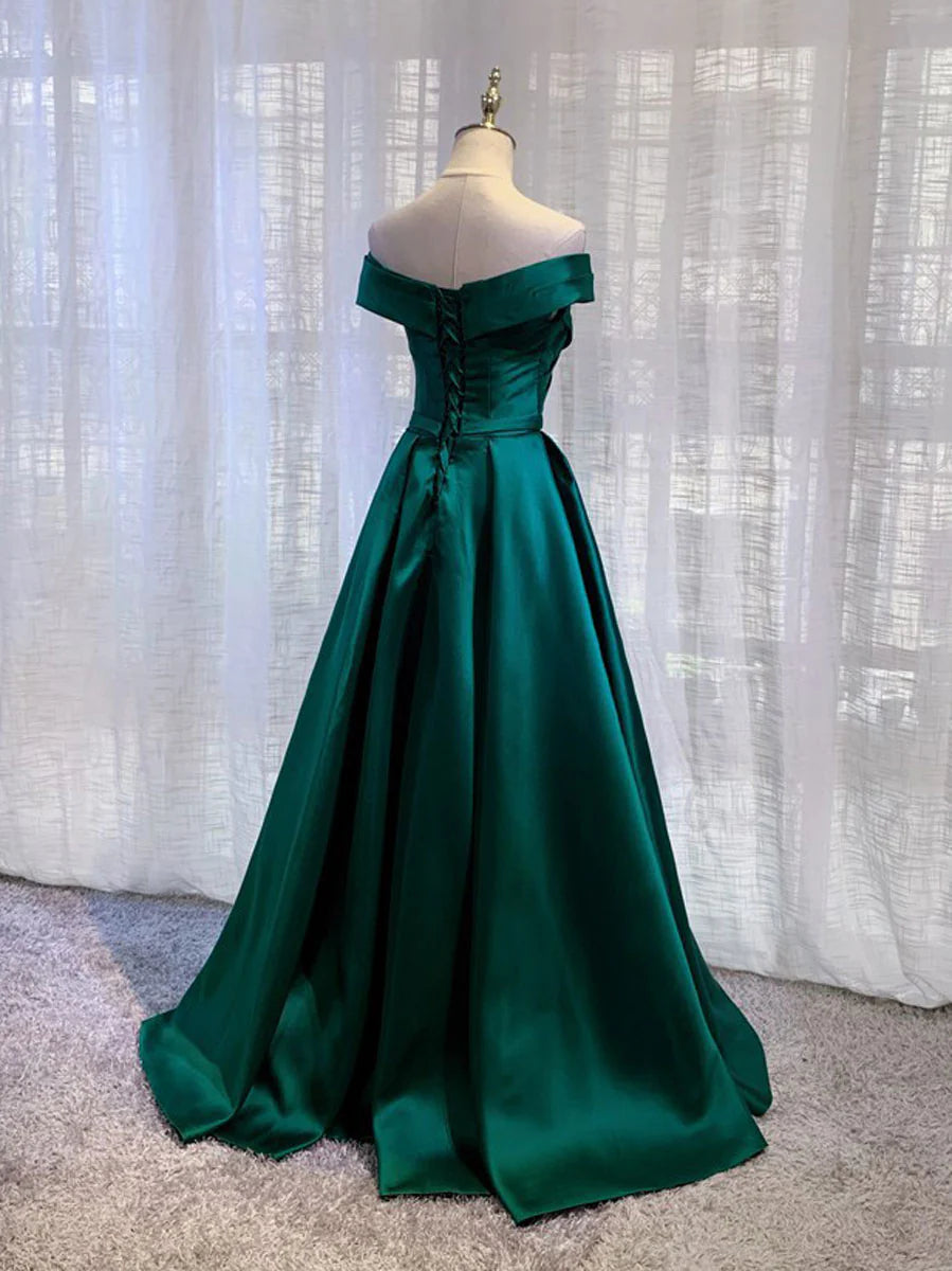 A Line Satin Off The Shoulder Long Bridesmaid Dress Formal Dresses