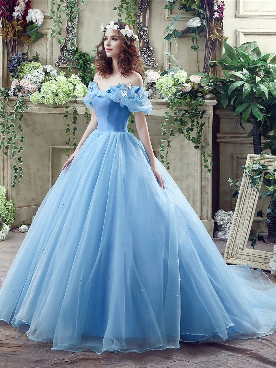 Ball Gown Quinceanera Dresses Princess Dress Blue Off Shoulder Tulle Lace Long Prom Dress