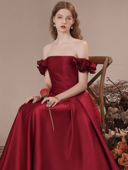 A-Line Off Shoulder Satin Long Prom Dress Bridesmaid Dress Formal Dresses