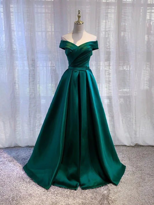 A Line Satin Off The Shoulder Long Bridesmaid Dress Formal Dresses