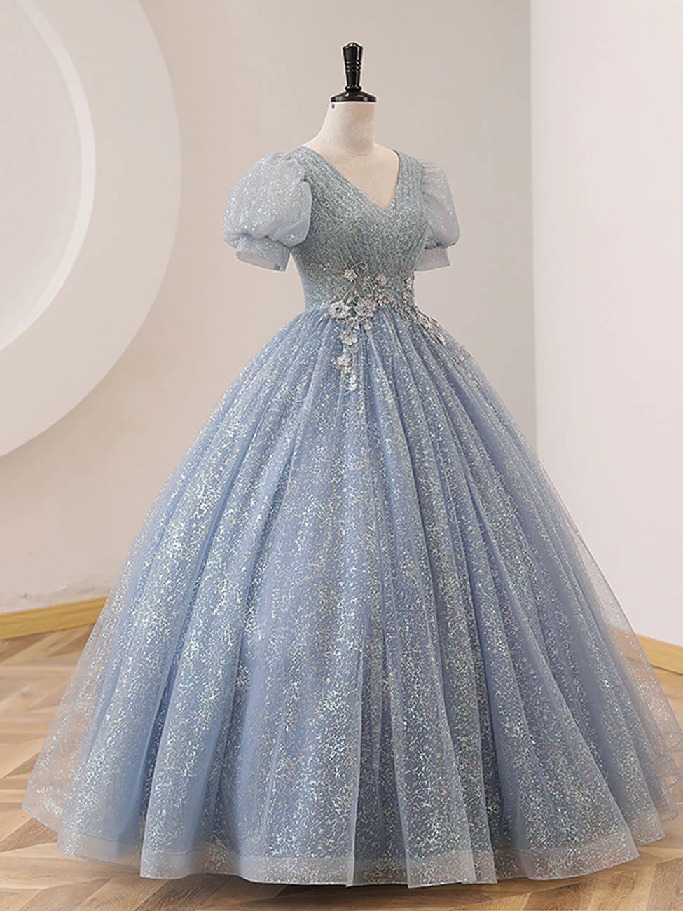 Ball Gown Quinceanera Dresses Princess Dress Tulle Lace Sequin Long Prom Dress Blue Formal Sweet 16 Dress