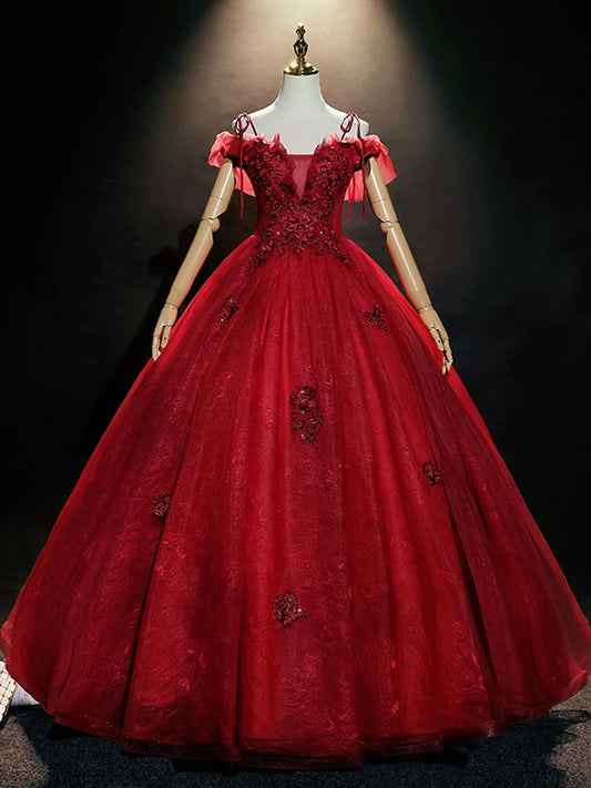 Ball Gown Quinceanera Dresses Princess Dress Burgundy Off Shoulder Tulle Lace Long Prom Dress Burgundy Sweet 16 Dress