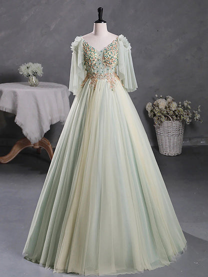 Ball Gown Quinceanera Dresses Princess Dress Green A-Line 3D Lace Long Prom Dress Green Lace Sweet 16 Dress