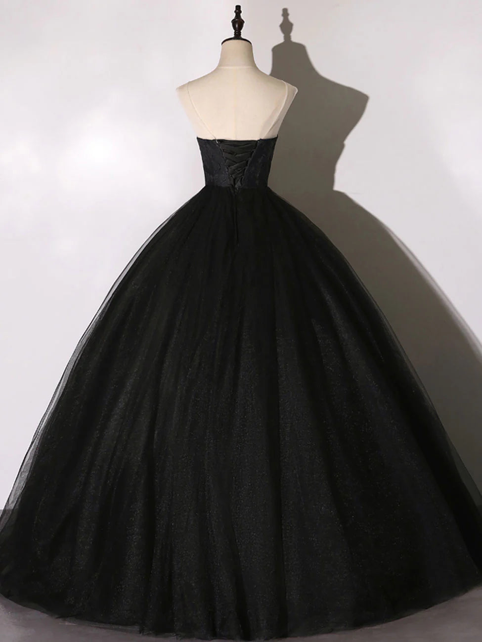 Ball Gown Strapless  Quinceanera Dresses Princess Dress Black Tulle Lace Long Prom Dress Black Lace Sweet 16 Dress