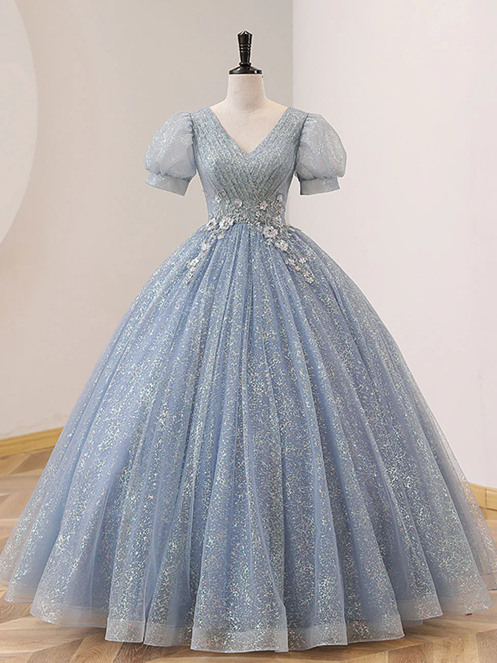 Ball Gown Quinceanera Dresses Princess Dress Tulle Lace Sequin Long Prom Dress Blue Formal Sweet 16 Dress
