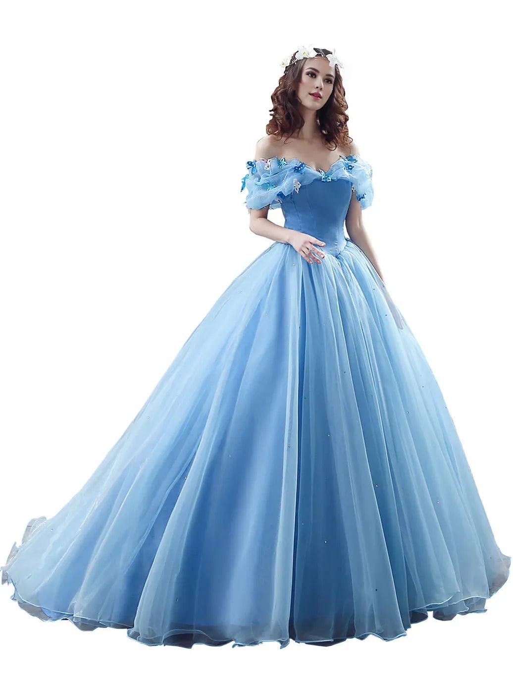 Ball Gown Quinceanera Dresses Princess Dress Blue Off Shoulder Tulle Lace Long Prom Dress