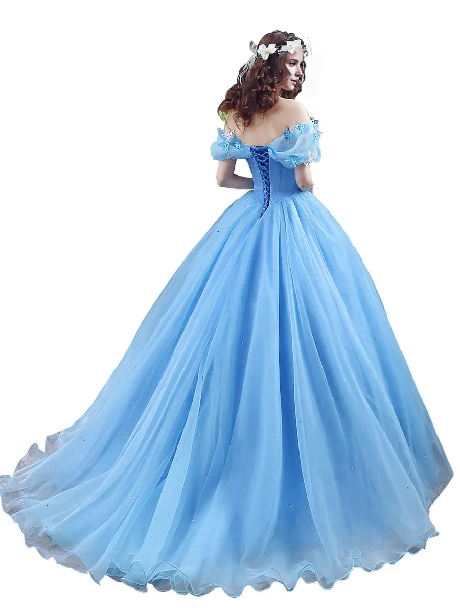 Ball Gown Quinceanera Dresses Princess Dress Blue Off Shoulder Tulle Lace Long Prom Dress