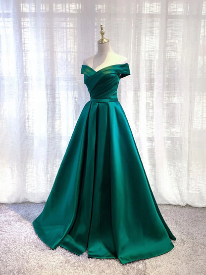 A Line Satin Off The Shoulder Long Bridesmaid Dress Formal Dresses