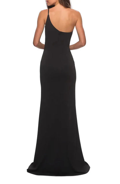 A noble one shoulder off the shoulder and floor length open back prom dress Evening Dress