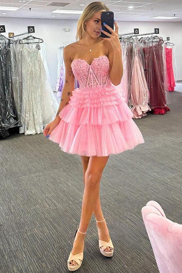 A Line Tulle Tiered Short/Mini Homecoming Dress