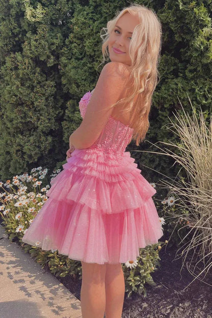 A Line Tulle Tiered Short/Mini Homecoming Dress