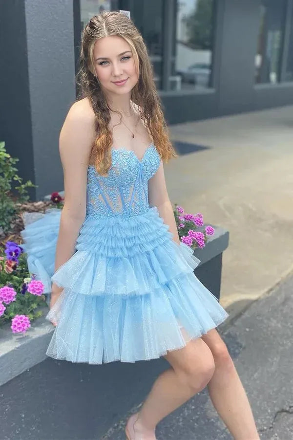 A Line Tulle Tiered Short/Mini Homecoming Dress