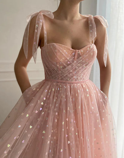 Spaghetti Straps Sweetheart Light Pink  Ankle-Length Princess Party Dress
