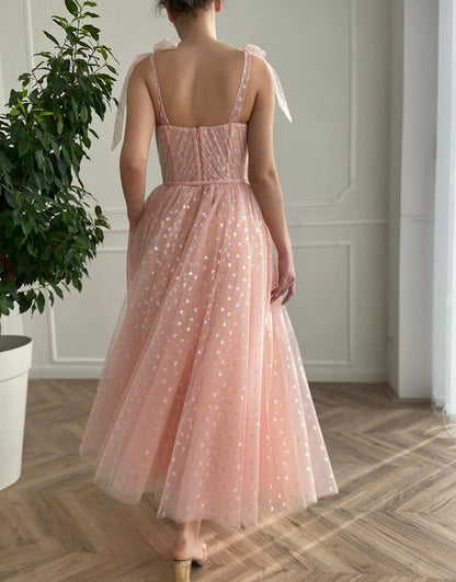 Spaghetti Straps Sweetheart Light Pink  Ankle-Length Princess Party Dress
