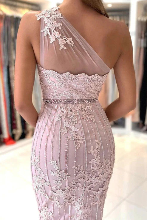 Sheath Pink One Shoulder bodycon Homecoming Dress With Belt Charming Party Dress