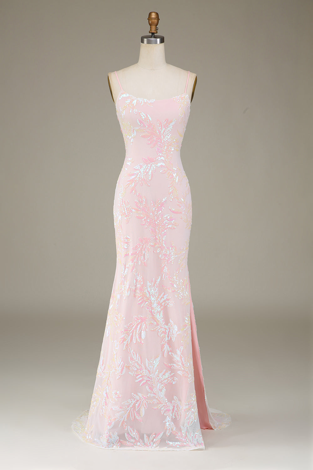 Mermaid Sparkly Pink Prom Dress with Slit Floor Length Beautiful