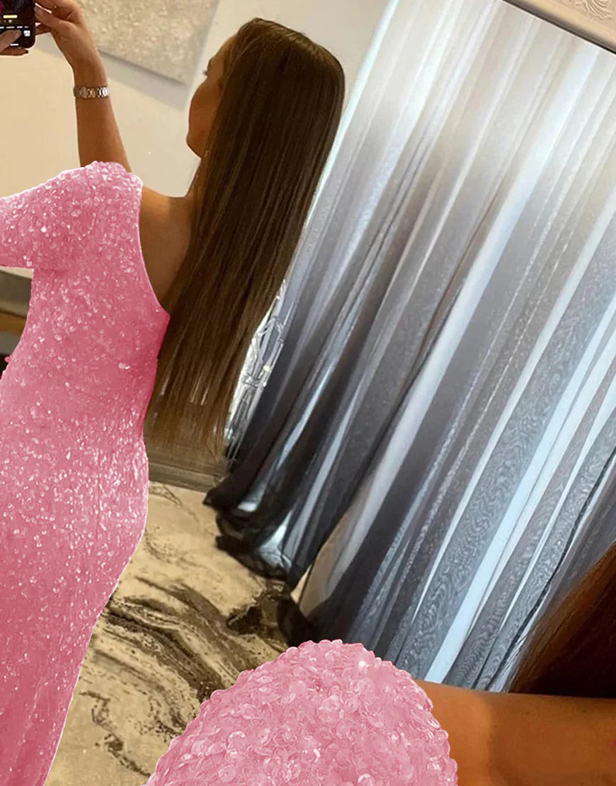 Sheath One Shoulder Sequins Prom Dress With Slit