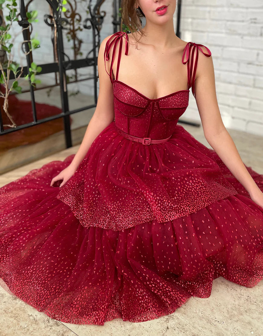 Spaghetti Straps Tulle  Glitter Homecoming Dress