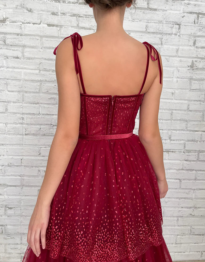 Spaghetti Straps Tulle  Glitter Homecoming Dress