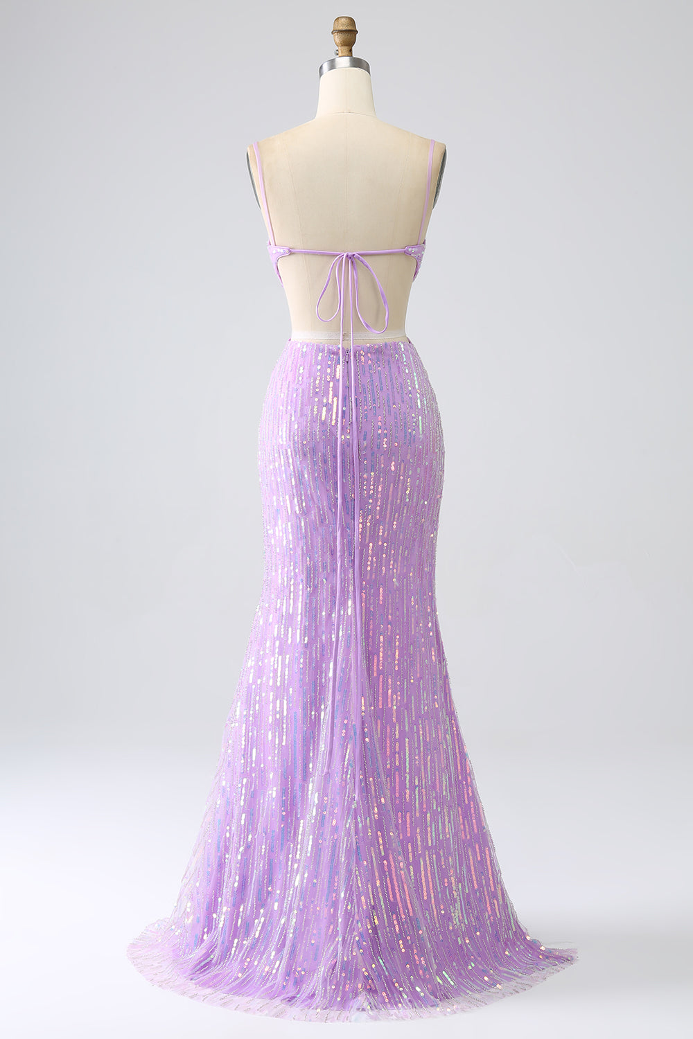 Sparkly Purple Mermaid Spaghetti Straps Sequins Prom Dress with Slit Sexy Evening Dress