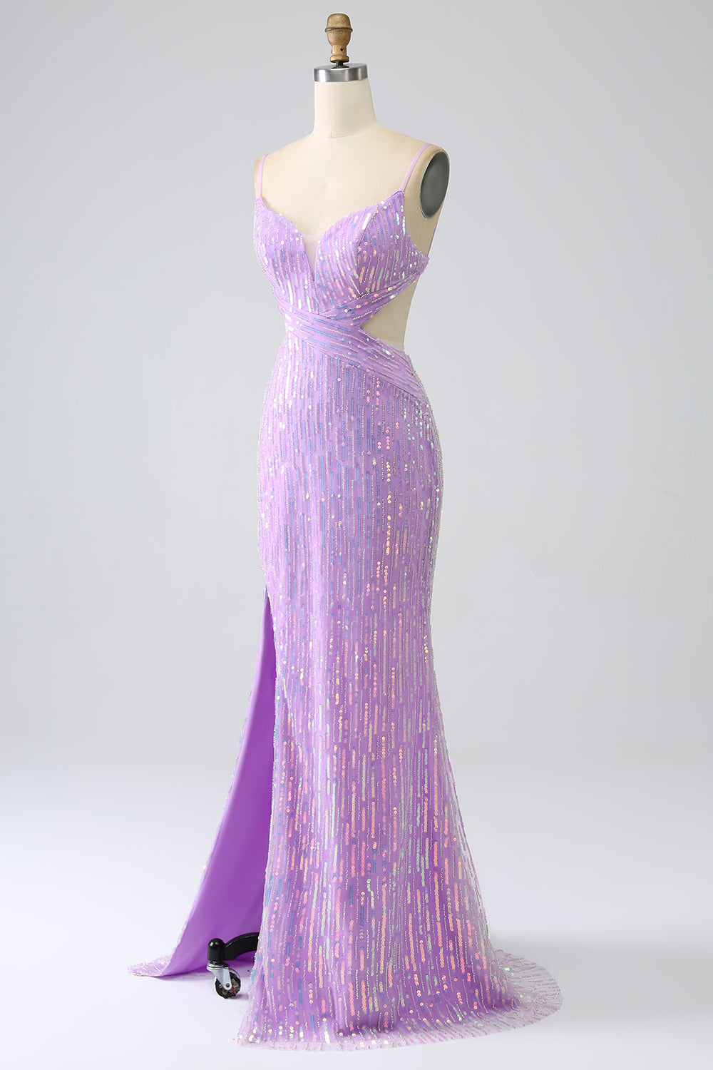 Sparkly Purple Mermaid Spaghetti Straps Sequins Prom Dress with Slit Sexy Evening Dress