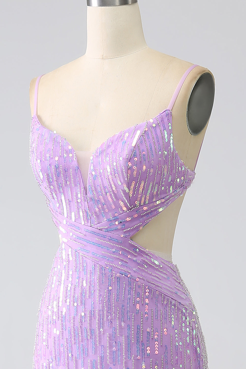 Sparkly Purple Mermaid Spaghetti Straps Sequins Prom Dress with Slit Sexy Evening Dress