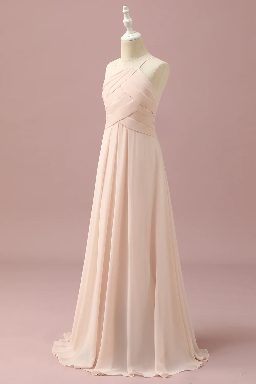 A-Line Halter Neck Criss Cross Chiffon Long Bridesmaid Dress