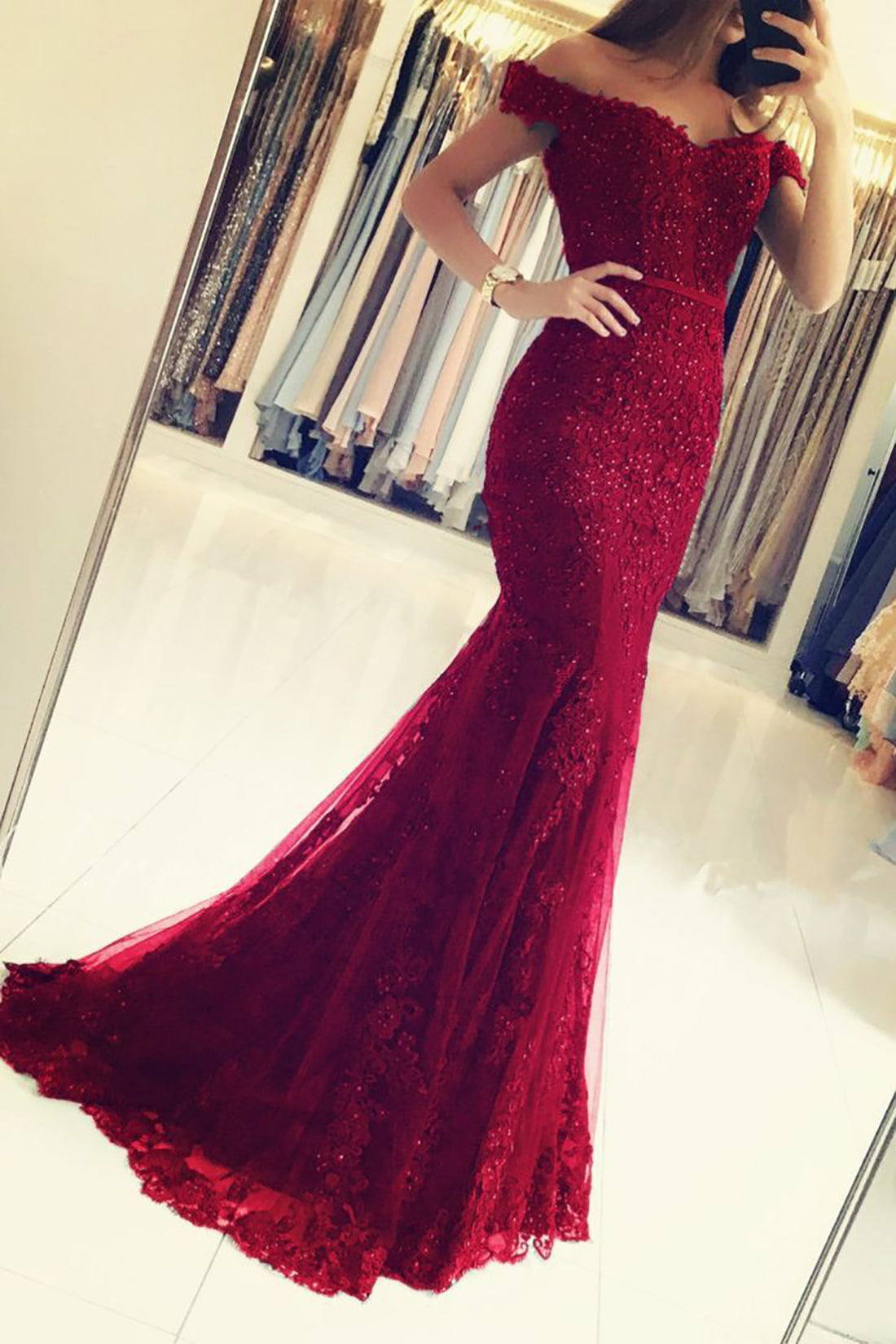 Mermaid Prom Dresses Lace Off Shoulder Wedding Guest Dresses For Women Holiday Long Formal Cocktail Gowns