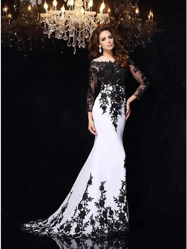 Wedding Dresses Ball Gown Bateau Neck Lace Tulle Lace Over Satin Long Sleeve Sexy Black Illusion Sleeve with Appliques