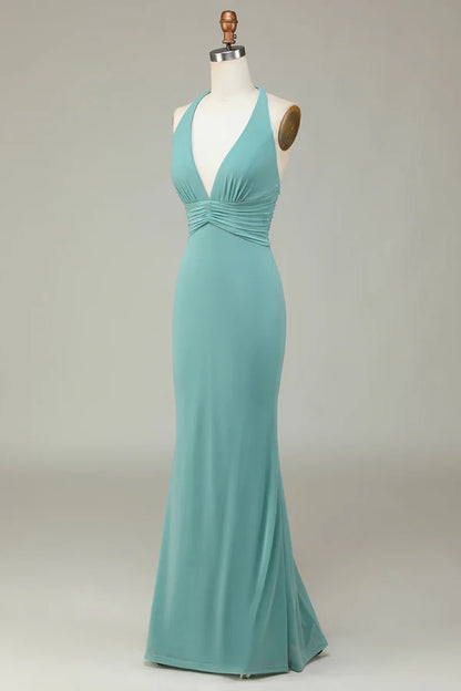 Mermaid neck hanging sea glass bridesmaid dress Floor Length