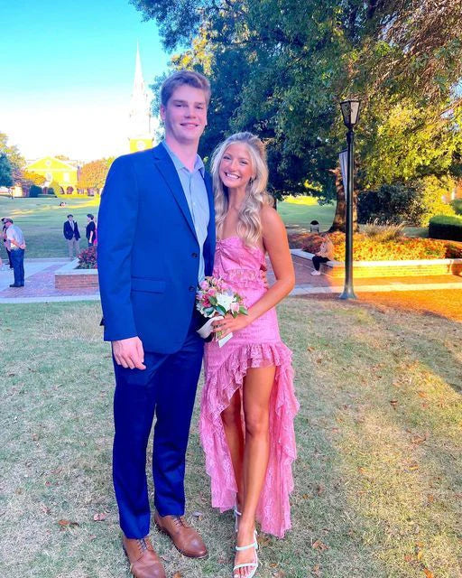 Sexy Strapless Lace Ruffle Prom Dress Long Party Dress Charming Graduation Dress