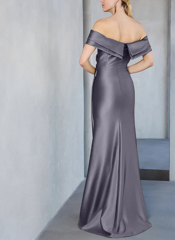 Tight/column off shoulder to ground length mother of the bride dress With Slit