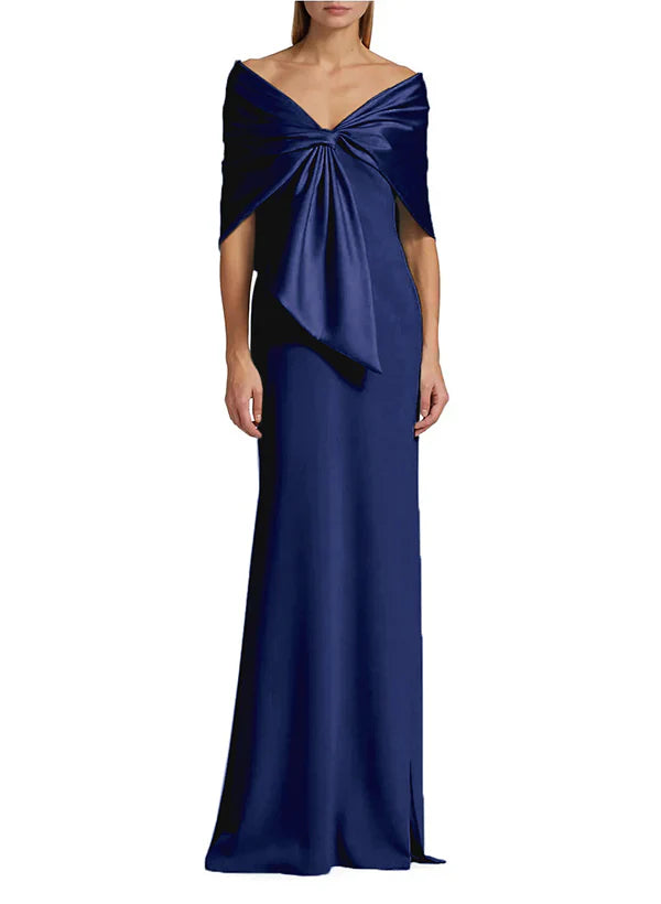 Slim fit/pillar V-neck side slit mother of the bride dress Navy Blue