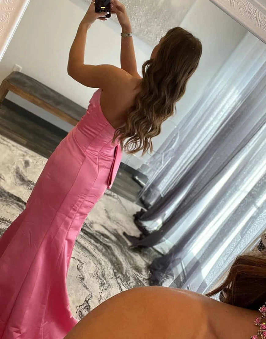 Strapless Sweetheart Hot Pink Prom Dress with Bow