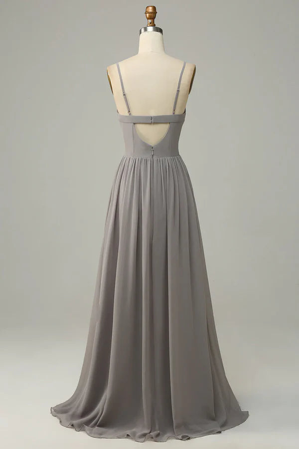 A-line thin shoulder strap slit long bridesmaid dress Party Dress
